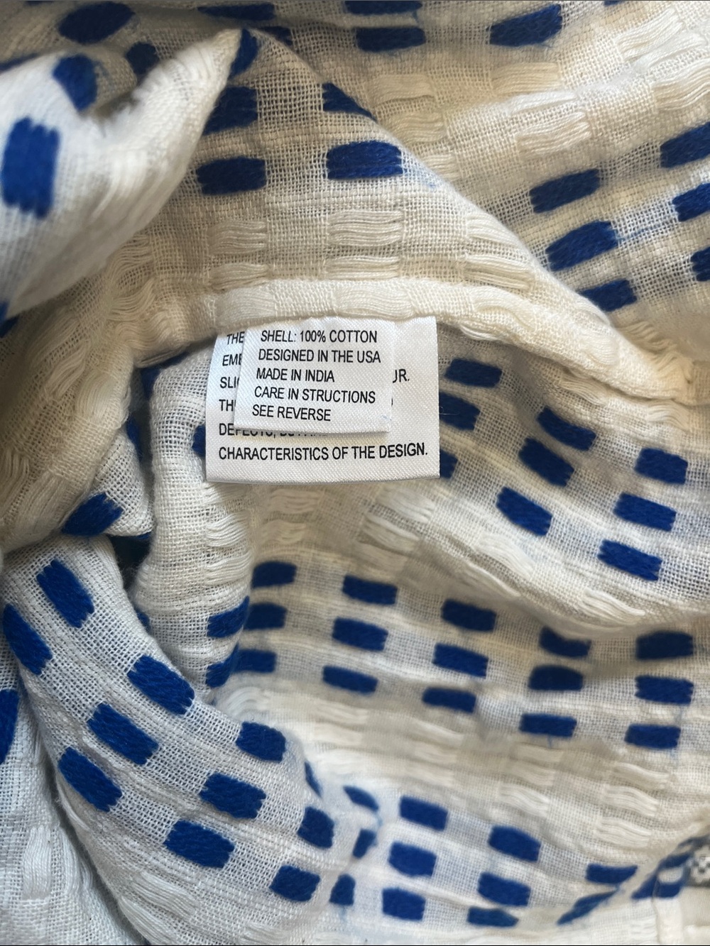 Women's White Maxi Dress with Blue Check and Pom-Pom Trim - Picture 7 of 11